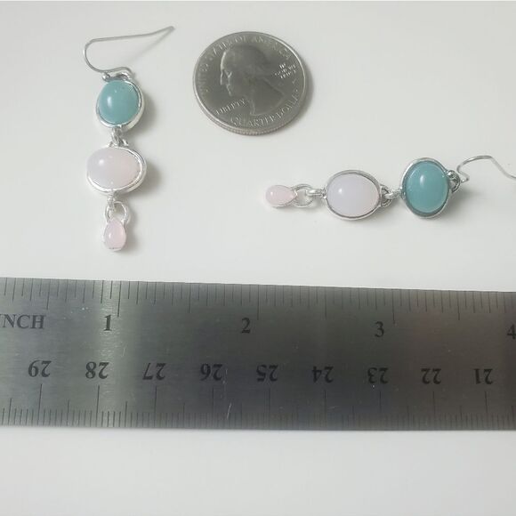 New - Pink & Green Opalite Moonstone Dangle Drop French Hook Earrings 925 Silver - Picture 9 of 9